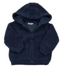 Tmavomodrá huňatá propínací mikina s kapucí M&Co.