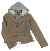 Hnědé kostkované sako s kapucí 