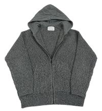 Šedý žebrovaný propínací svetr s kapucí Zara