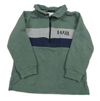 Kaki-sivo-tmavomodrá mikina s nápisom Baker