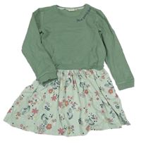 Zelené bavlnené šaty s kvetinami