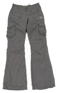 Sivé šušťákové bootcut nohavice s vreckami