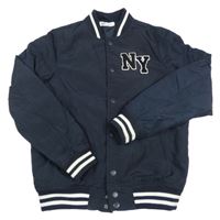 Tmavomodrá šušťáková baseballová podšitá bunda s písmeny H&M