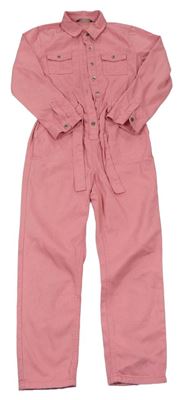 Růžový riflový kalhotový overal s límečkem a páskem George