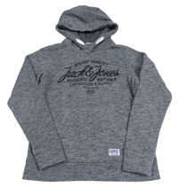 Sivá melírovaná mikina s nápisom a kapucňou Jack & Jones