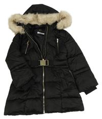 Černá šusťáková zimní parka s páskem a kapucí River Island