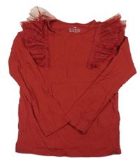 Bordó trik s tylovými volánky H&M