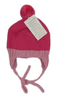 Nové - Růžová pletená podšitá čepice s bambulí Ergee