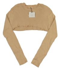 Nové - Béžové úpletové žebrované crop triko Shein