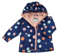 Tmavomodro-farebná bodkovaná á šušťáková jarná bunda s kapucňou