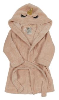 Světlerůžový třpytivý chlupatý župan s kapucí - jednorožec H&M