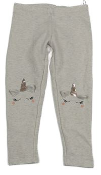 Světlebéžovo/šedé melírované teplákové zateplené legíny s jednorožci s flitrami C&A