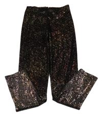 Čierno-ružové zamatové trblietavé legíny Dunnes