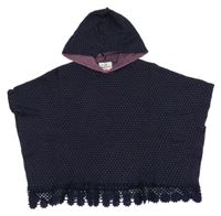 Tmavomodro-ružové vzorované pletené pončo s kapucňou Topolino