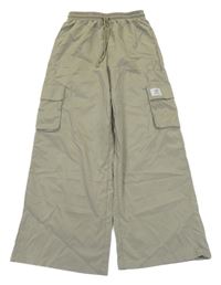 Khaki široké nohavice s vreckami Shein