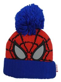 Modro-červená čepice s očima a bambulí - Spiderman