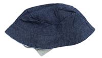 Tmavomodrý/kostkovaný plátenný obojstranný klobúk Miniclub