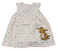 Biele bavlnené šaty s proužky, kvietkami a The Gruffalo a všitým body TU