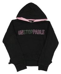 Čierno-ružová crop mikina s nápisom a kapucňou Zeeman