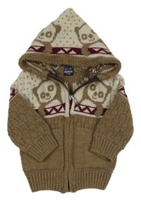 Béžovo-smotanový prepínaci sveter s medvedíkmi a kapucňou Cevik