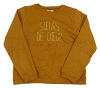 Medová mikina s nápisom a srdiečkami Vertbaudet