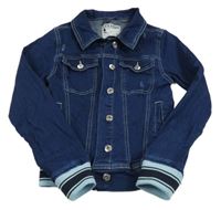 Tmavomodrá rifľová crop bunda s vyšúchaním a koníkem Steeds