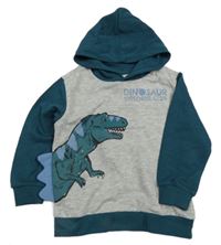 Šedo-petrolejová mikina s dinosaurem a kapucí Lily&Dan 