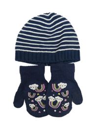 2set - Tmavomodrá pruhovaná čepice + rukavice Mothercare 