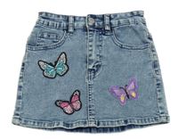 Modrá rifľová sukňa s motýly Shein