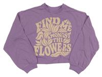 Lila crop mikina s nápisom H&M