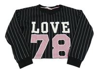 Čierno-biela pruhovaná crop mikina s nápisom H&M