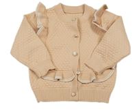 Broskvový vzorovaný propínací svetr s volánky 