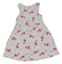 Biele bavlnené šaty s plameňáky Lupilu