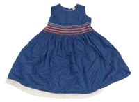 Modré rifľové šaty s madeirovým volánikom