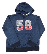 Tmavomodrá melírovaná mikina s číslom a kapucňou H&M