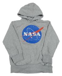 Sivá mikina s logem NASA a kapucňou