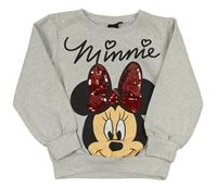 Svetlosivá melírovaná mikina s Minnie s překlápěcími flitre zn. Disney