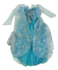 Kostým - Tyrkysové saténovo/tylové šaty s flitry a pláštěm - Elsa Disney