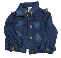 Tmavomodrá riflová crop bunda s volánky RACHEL ZOE