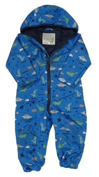 Modrá šušťáková jesenná kombinéza s dinosaurami a kapucňou Mothercare