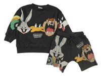 2Set - Tmavošedá oversize mikina s LOONEY TUNES + teplákové kraťasy Next