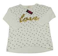 Nové - bílé melírované úpletové mikinotriko s bodkami a zlatým nápisom PRIMARK