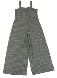 Černo-bílý kostkovaný vzorovaný melírovaný kalhotový culottes overal s knoflíky New Look