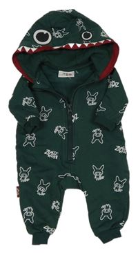 Smaragdová tepláková kombinéza so zajačikmi a kapucňou