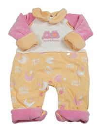 Světleoranžovo-bielo-ružová bavlněno/sametová zateplená kombinéza s medvedíkmi a golierikom Flocon