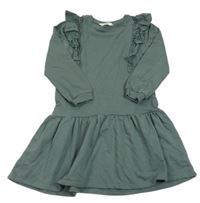 Tmavokhakišedé teplákové šaty s volánikmi H&M