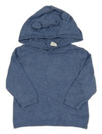 Modrý melírovaný sveter s kapucňou s uškami H&M