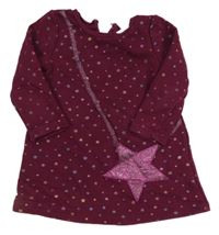 Vínové teplákové šaty s hvězdičkami a kapsou happy girls