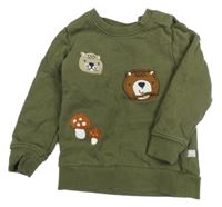 Tmavokhaki mikina s medvídky a muchomůrkami Liegelind