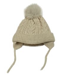 Světlebéžová melírovaná vzorovaná pletená zavazovací čepice s bambulí PRIMARK